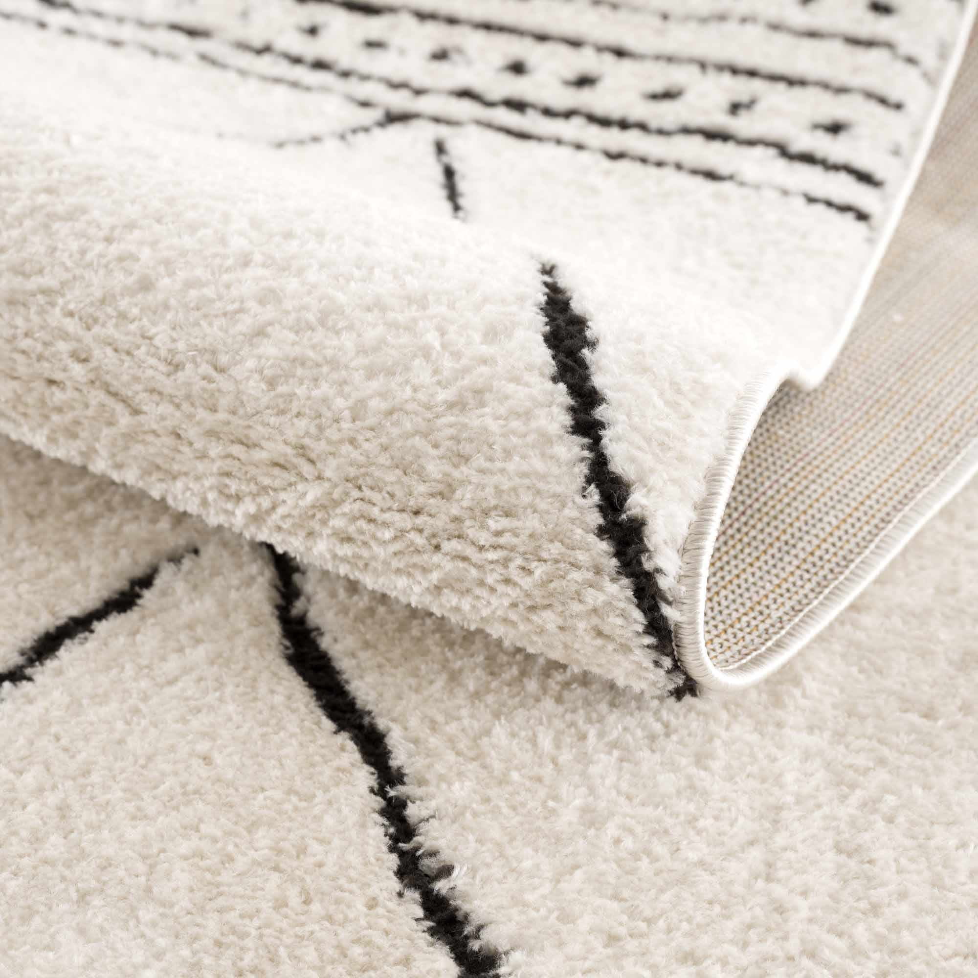 Hauteloom Mahsa Living Room, Bedroom Area Rug - Bohemian Farmhouse Moroccan Trellis - Cream, Black - 5'3" x 7'