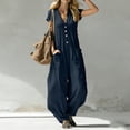 thumbnail image 6 of hoksml Women's V-Neck Short Sleeve Jumpsuit, Casual Button Front Wide Leg Overalls with Pockets, 6 of 7