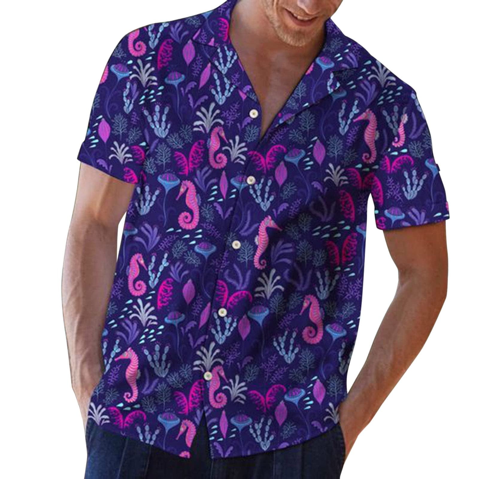 ZCFZJW Mens 100 Cotton Hawaiian Shirts Big and Tall Button Down Short