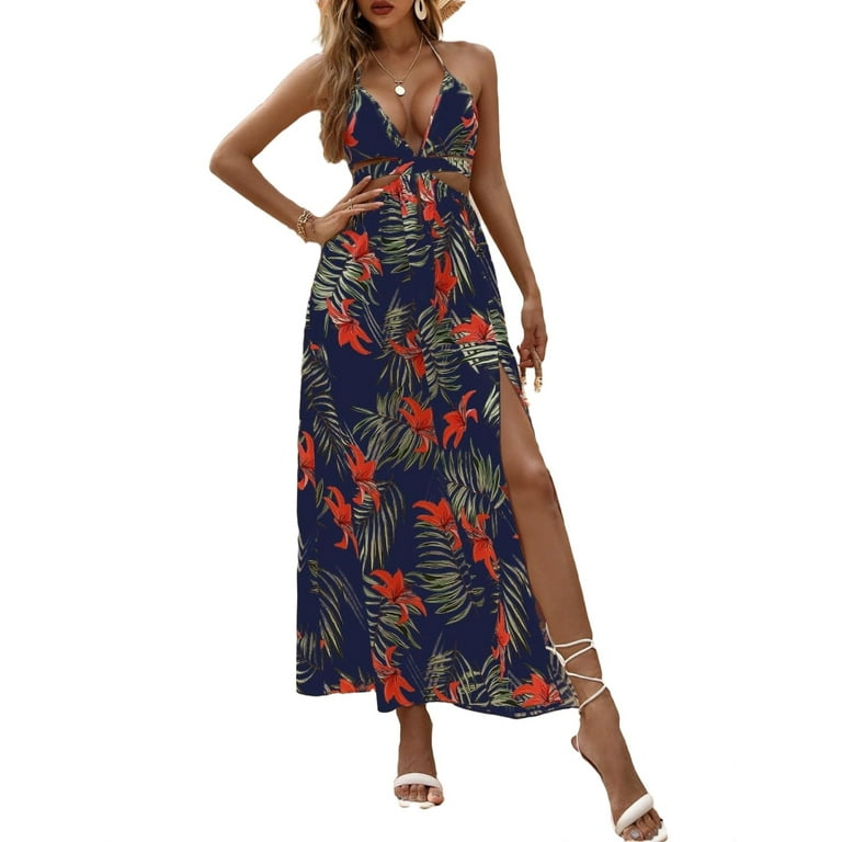 Boho Chiffon Floral Print Tank Backless V Neck Maxi Dress Boho Chiffon Floral Print Tank Backless V Neck Maxi Dress