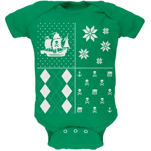 Pirates Festive Blocks Ugly Christmas Sweater Green Soft Baby One Piece - 12-18 months