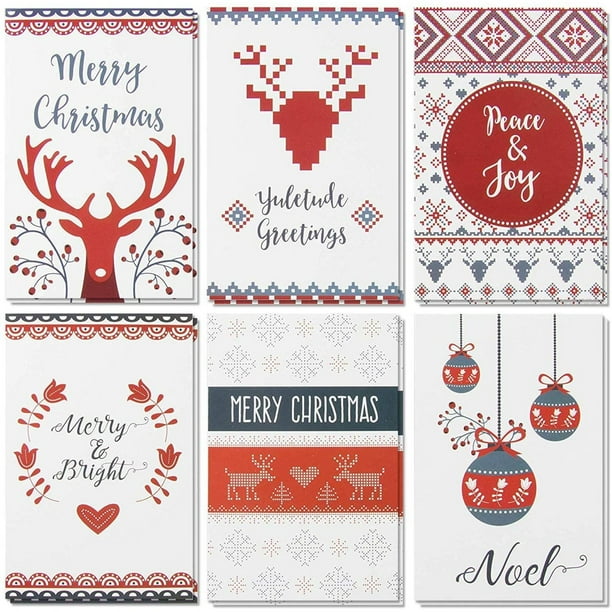48 ct Merry Christmas Cards with Red Envelopes 4x6 in, Assorted Xmas