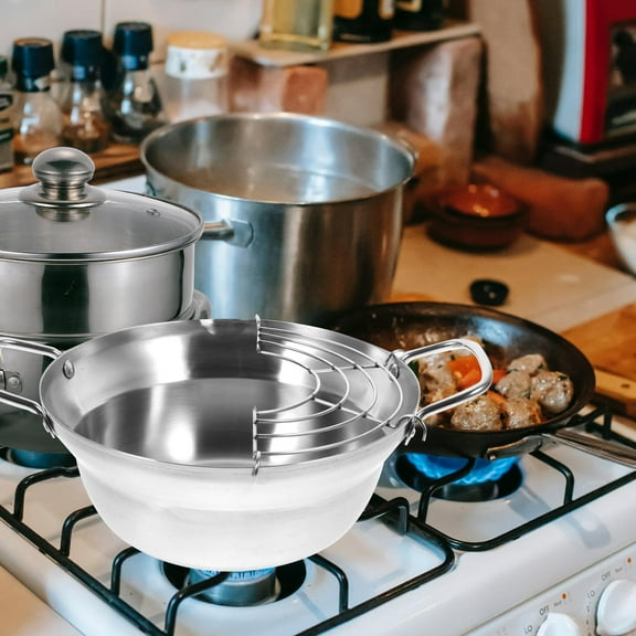 LEORX 1 Pc Kitchen Frying Pot Round Stainless Steel Non-stick for Family Home Cooking