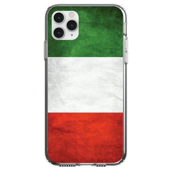 DistinctInk Clear Shockproof Hybrid Case for iPhone 11 Pro (5.8" Screen) - TPU Bumper, Acrylic Back, Tempered Glass Screen Protector - Italy Flag Old Weathered Red White Green - Love of Italy