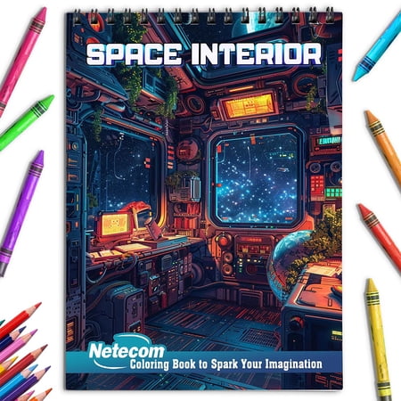 Netecom Space Interior Coloring Book for Adults Spiral Bound Soft Cover