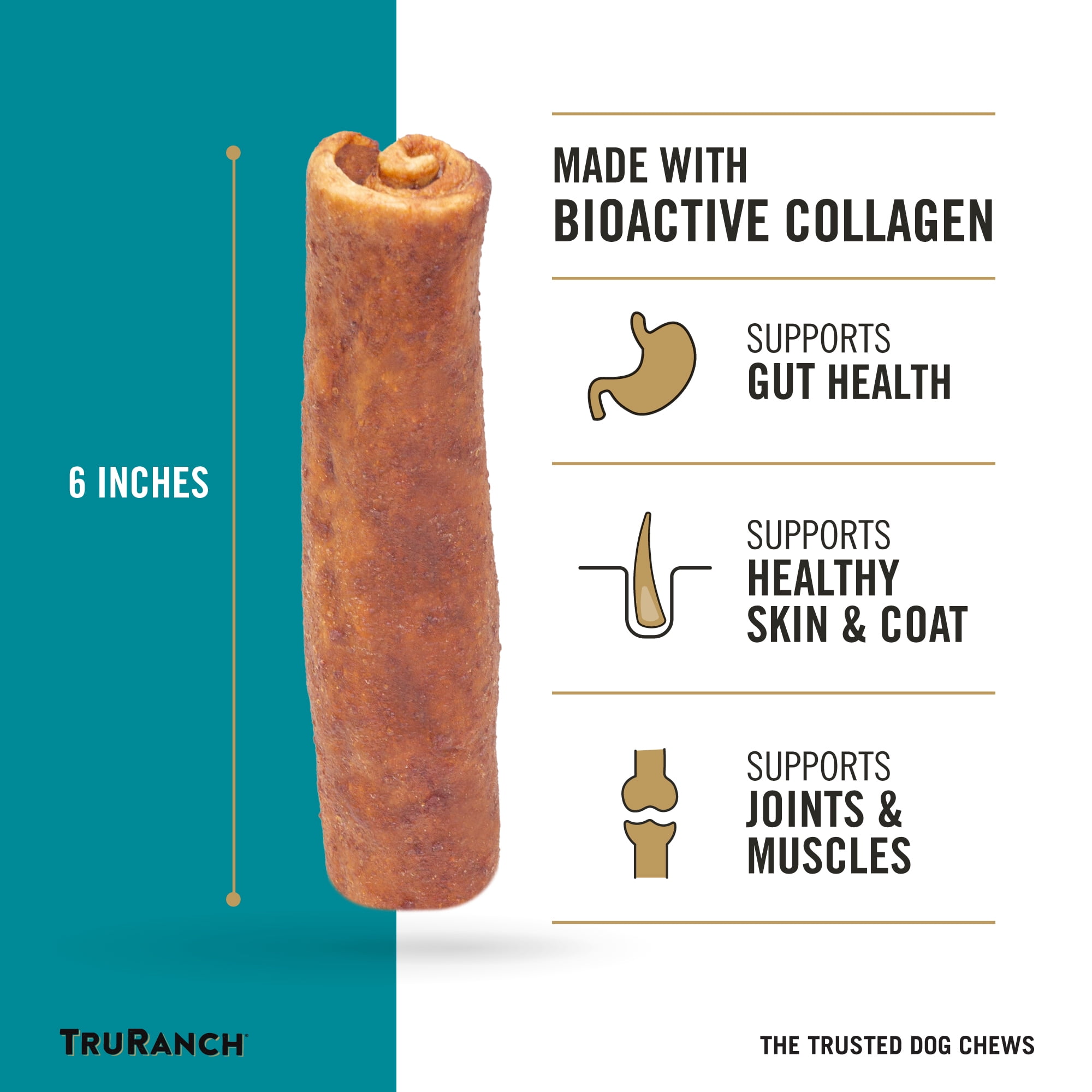 (4 pack) TRURANCH Collagen Rolls - 6" Collagen Rolls for Dogs - Long Lasting Healthy Joint Support Dog Treat - Rawhide Alternative - Skin & Coat Health - Made with Real Beef, 1 Bag, 4 Count