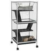 Metal Small Animal Cage Rolling Big Ferret Cage, Chinchilla Cage, Sugar Glider Cage, with Hammock & 4 Tiers, Removable Tray, White