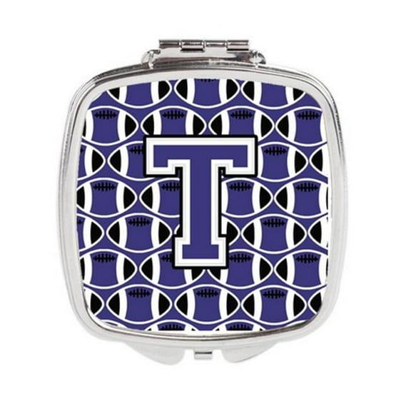 Carolines Treasures  Letter T Football Purple & White Compact Mirror - Purple & White - 3in. H x 0.3in. W x 2.75in. L