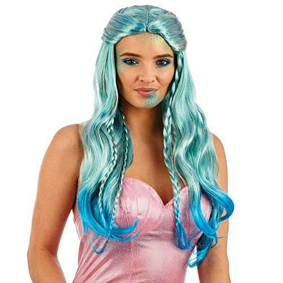 Fun Shack Womens Turquoise Ombre Mermaid Wig Adult Blue Hair Costume Halloween Blue One Size