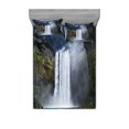 thumbnail image 1 of Waterfall Bedding Set with Sheet & Covers, Waterfall and Grand Cliffs in Northern America Force of Nature Art Print, Printed Bedroom Decor 2 Shams, 4 Sizes, Green Blue White, by Ambesonne, 1 of 3
