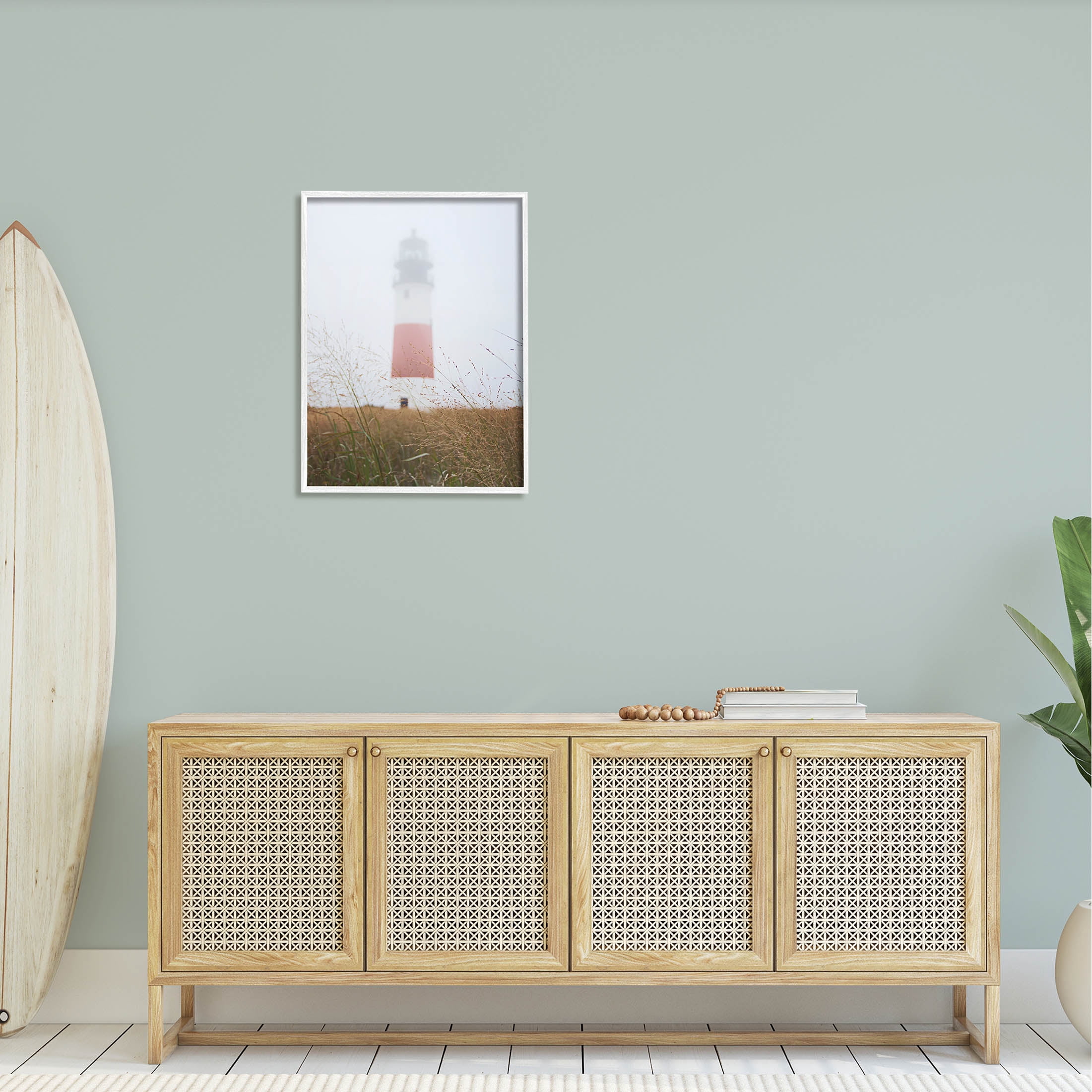 Stupell Industries Distant Lighthouse Foggy Coast Photograph White Framed Art Print Wall Art, Design by Laura Marshall