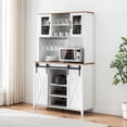 thumbnail image 3 of Juiluna Farmhouse Coffee Bar Cabinet with Sliding Barn Door, 70" Tall Buffet Cabinet with Storage Shelves, Liquor Cabinet with Wine and Glasses Rack,Sideboard Cupboard for Kitchen,Dining Room, White, 3 of 8
