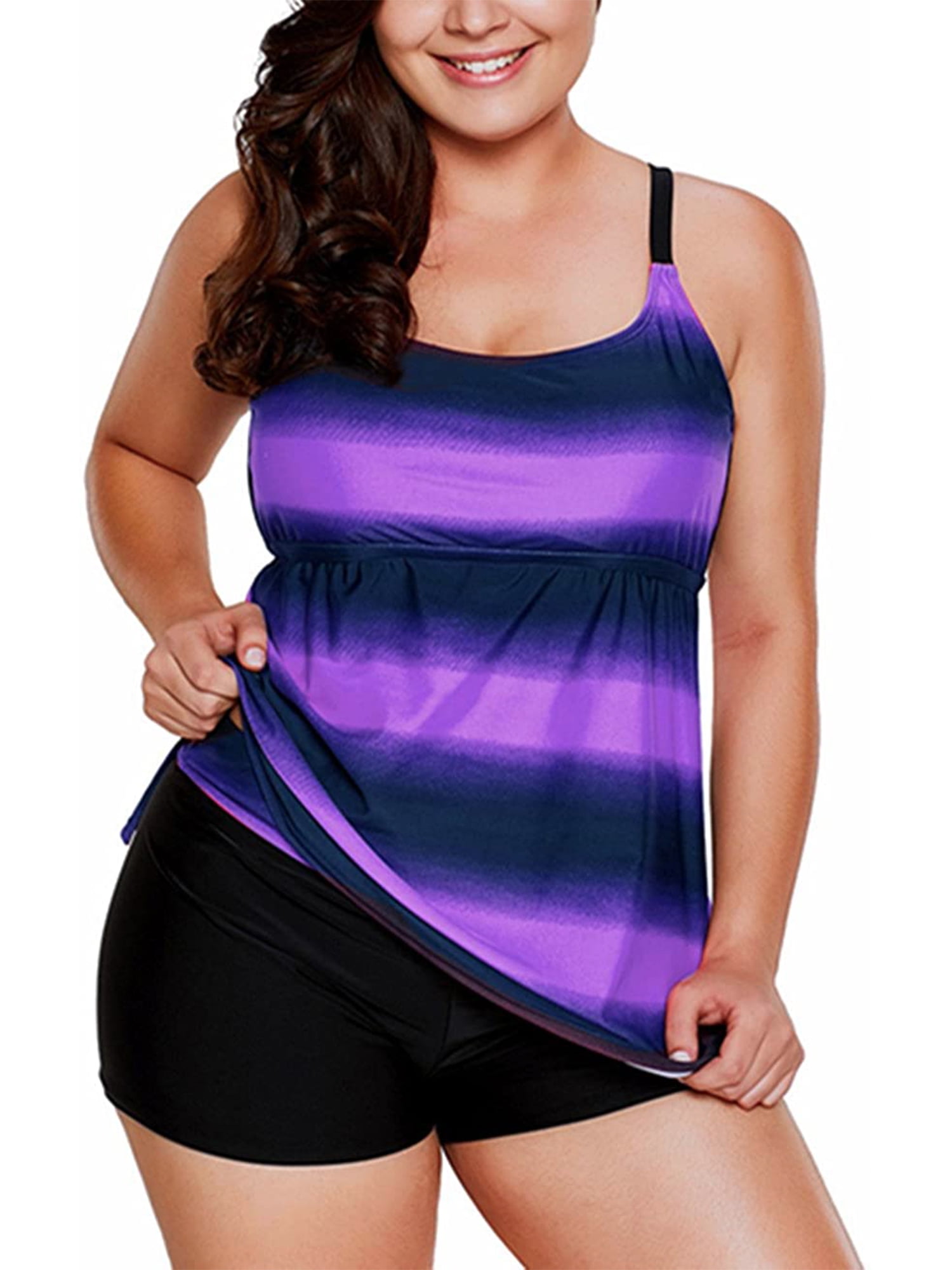 Niysciot Plus Size Tankini Bathing Suits for Women Color Block Ombre Print Bathing Suits