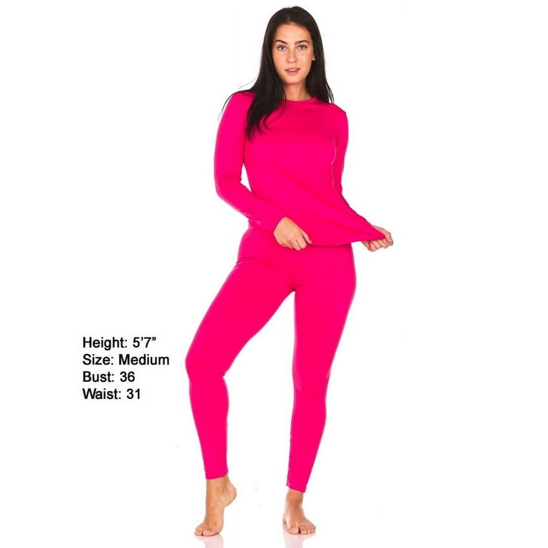 Thermajane Thermal Underwear for Women Crewneck Long Johns Set (2X-Large,  Pink) 