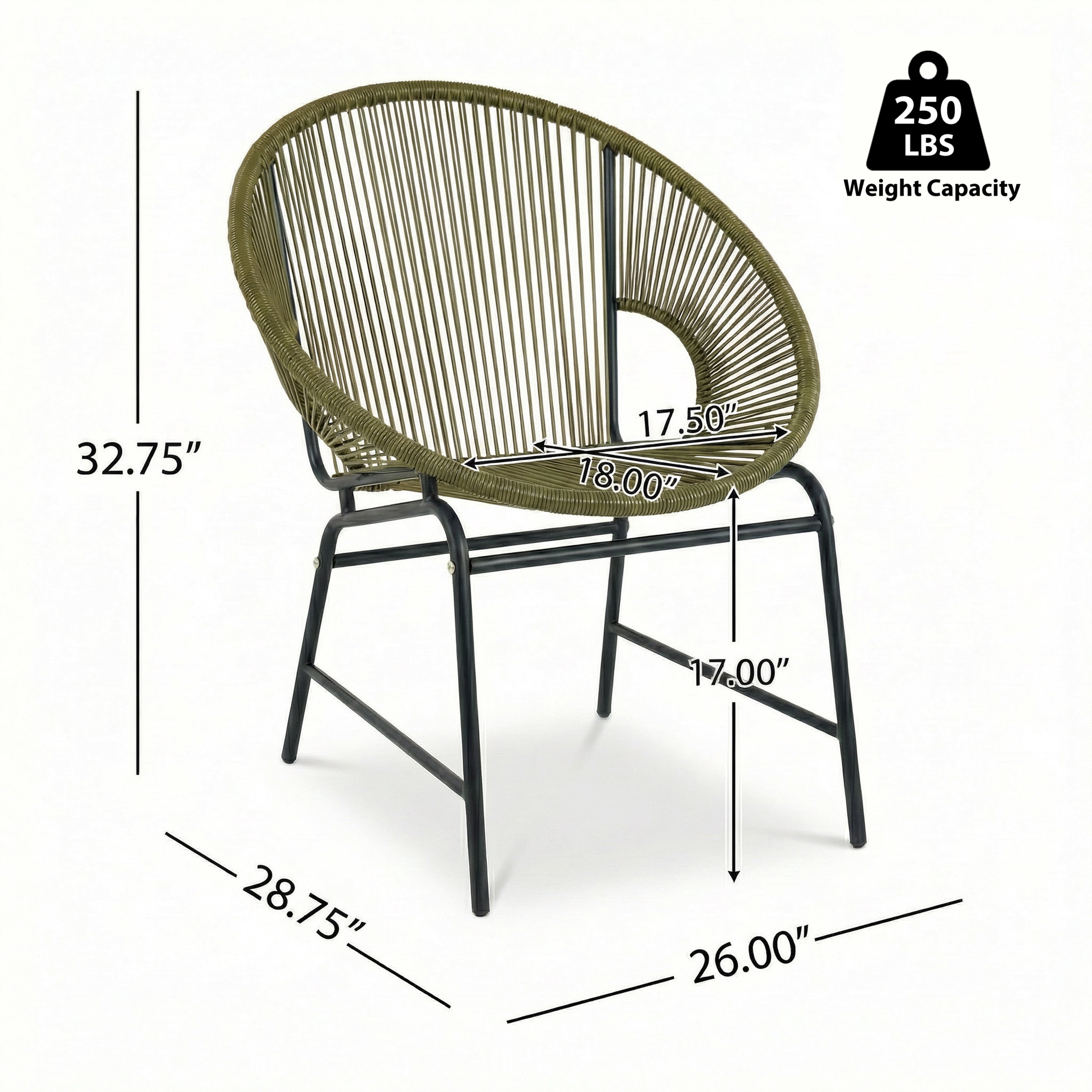 Outdoor PE Rattan Wicker Chairs Set of 2 with Iron Frame for Garden Porch Balcony, Green