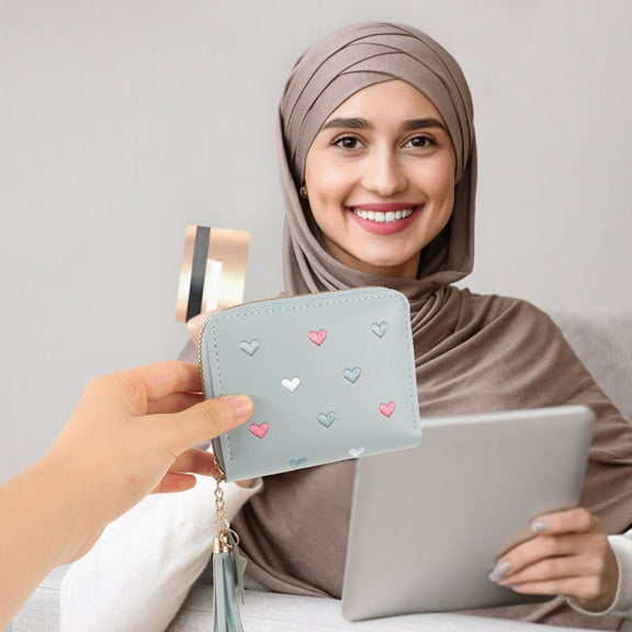 SEWCHICS Small Wallet For Women Sky-Blue Pu Leather Tassel Pendant Design 1Pack 4.52X3.54X0.98in