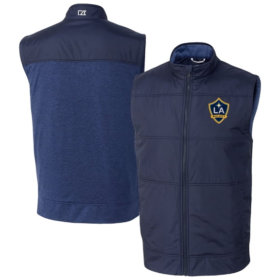 Men's-Cutter & Buck Navy LA Galaxy Stealth Hybrid Quilted Windbreaker Vest