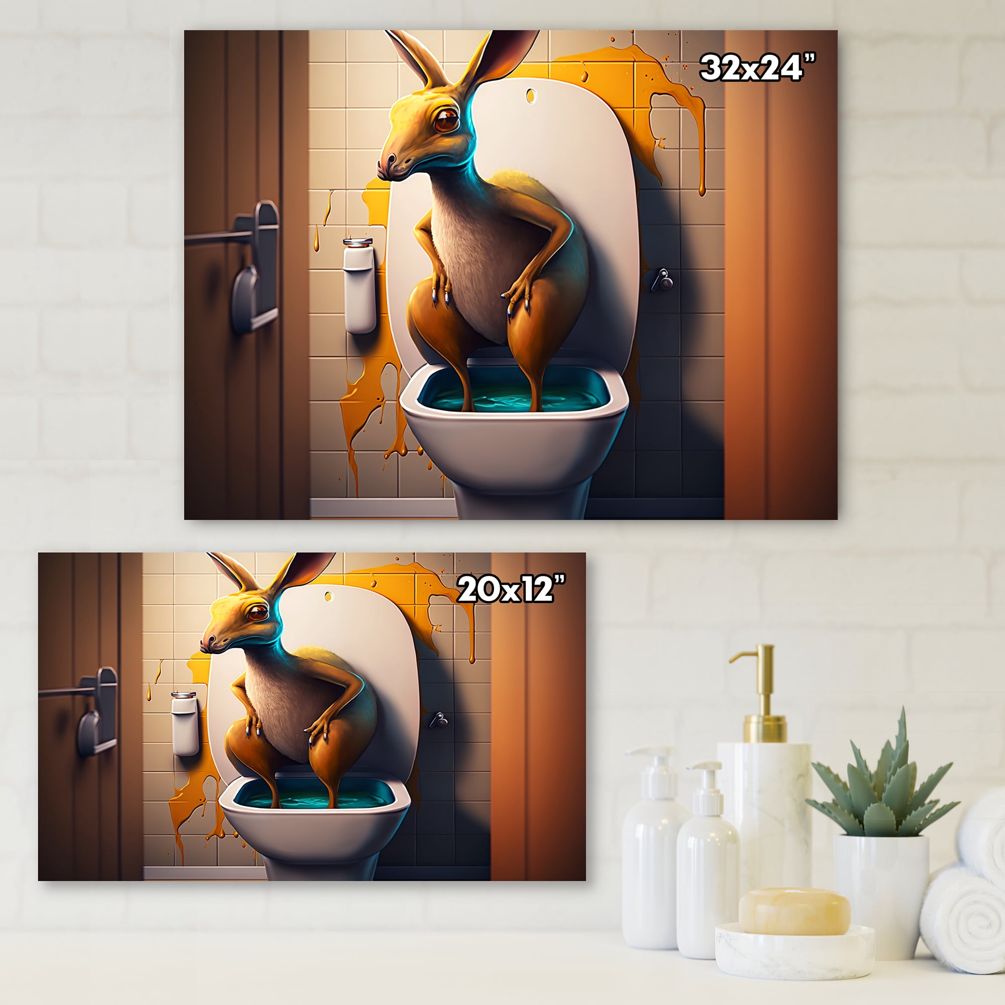 Designart Funny Kangaroo Going To The Dunny Canvas Wall Art