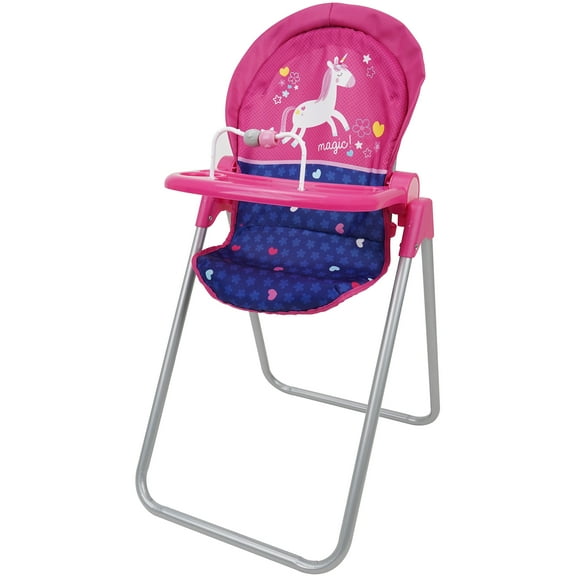 Unicorn Doll Highchair - Kids Pretend Play Highchair w/ Front Feeding Tray, Fits dolls up to 21", Ages 3