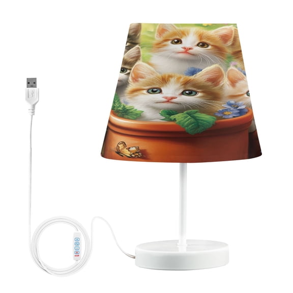 BZSMCE Table Lamp Creative Kittens in Flower Pots Butterflies Simple Pattern Night Light
