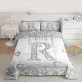 thumbnail image 2 of Homewish Grey Sequin Print R Full Size Comforter Sets for Kids, Romantic Diamond Love Heart Bedding Comforter Set, Fashion Mabrling Abstract Reversible Bedding Sets, Lightweight Room Decor, 3pcs, 2 of 8