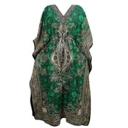 Mogul Women's Kaftan Boho Dresses Green Caftan Cover Up Dashiki Beach Dress XXL
