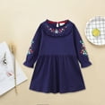 thumbnail image 5 of Odeerbi Girls Dresses Toddler Girls Clothes 2025 Casual Spring Fall Winter Cotton Long Sleeves Striped Lapel Embroidery T-shirt Dress Clothes Navy 3-4 Years, 5 of 7