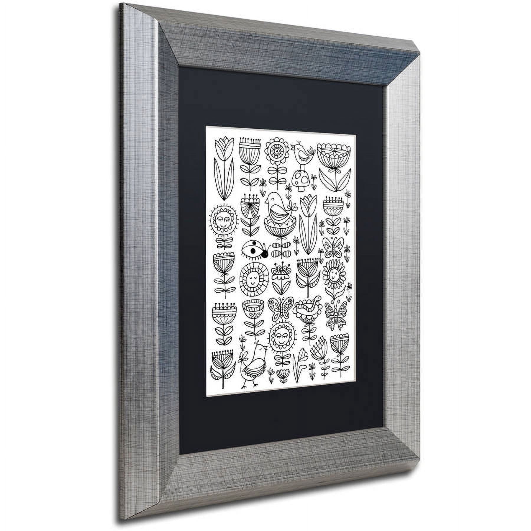 Trademark Fine Art "Birds And Flowers I" Canvas Art by Elizabeth Caldwell, Black Matte, Silver Frame