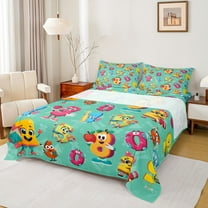 Homewish Boys Funny Number Twin Sheet Sets, Turquoise Cartoon Twin Fitted Sheet, Square Triangle Abstract Flat Sheet, Luxury Bedroom Decor, 3-Piece