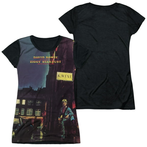 David Bowie - Ziggy Star Dust - Juniors Teen Girls Black Back Sleeve Shirt - Large