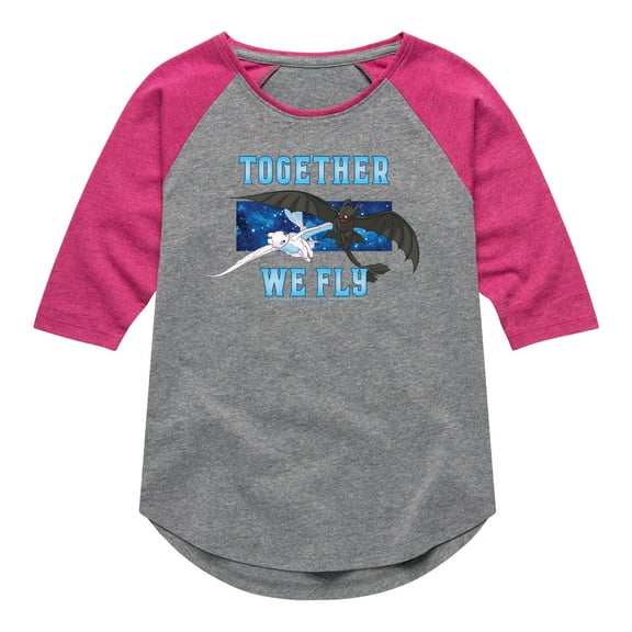 How to Train Your Dragon - Together We Fly - Toddler & Youth Girls Raglan Graphic T-Shirt