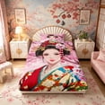 thumbnail image 4 of Manfei Anime Geisha Twin Sheet Sets for Teens, Sakura Kimono Bedding, Pink Red 3pcs, 1 Flat Sheet, 1 Fitted Sheet and 1 Pillowcase, 4 of 6
