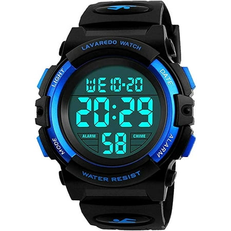 A ALPS Watches for Kids Boys Girls Digital Outdoor Waterproof Sport LED Light Stopwatch Child Wristwatch Blue