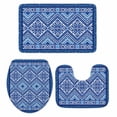 thumbnail image 2 of Bohemian Abstract Blue Floral Bathroom Rugs Set Boho Tribal Ethnic Geometric Plaid Flower Non Slip Absorbent Bath Mats 3 Piece Set with Bathroom Rug, U-Shaped Floor Mat, Toilet Seat Cover Large Size, 2 of 9