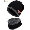 thumbnail image 2 of Spencer 2Pcs Winter Beanie Hat Scarf Set Lined Warm Knitted Hat Thick Skull Cap for Child Kids "Black", 2 of 7