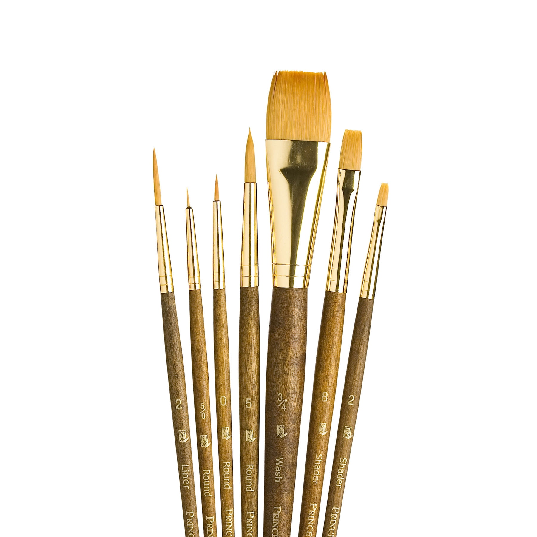 Princeton RealValue Brush Set, Gold Taklon Bristles, Short Handle Mixed Media Paintbrush, Brown, 7 Per Set, 2 Sets