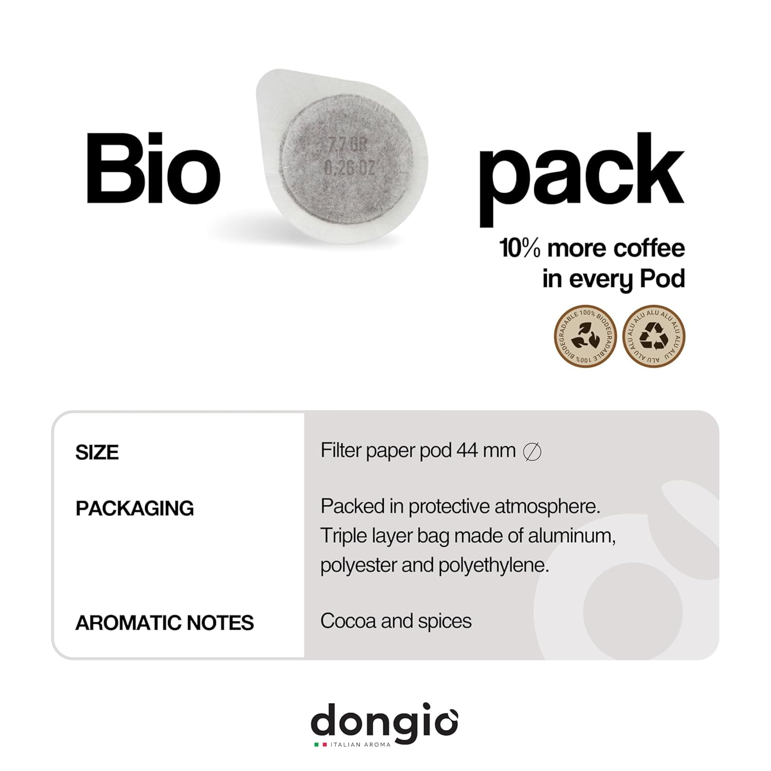 Dongio Caffe Espresso Venezia Decaf – ESE 44mm Espresso Pods, Dark Roast, 50 Count