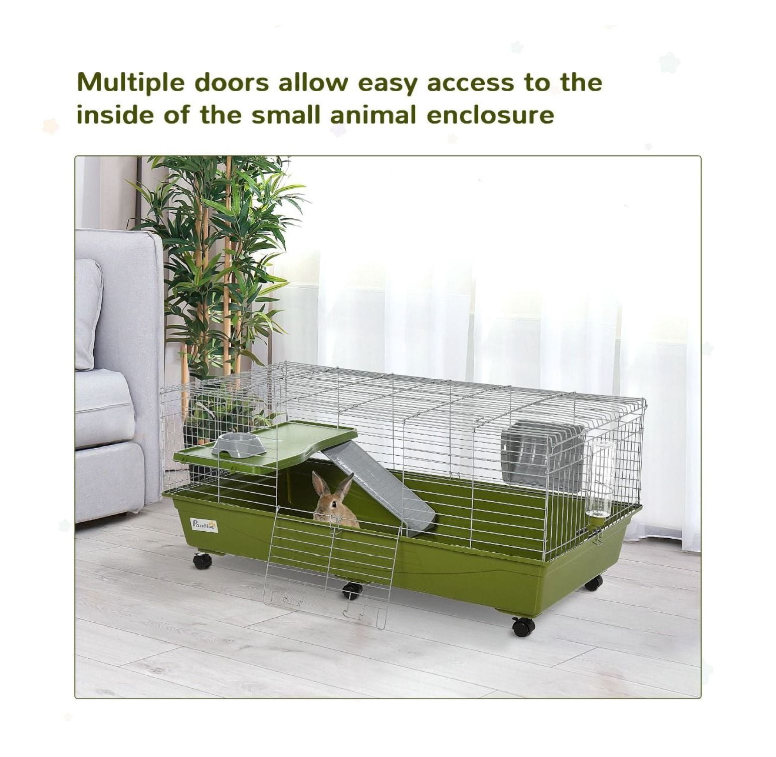 47" Chinchilla Cage Guinea Pig Hutch Small Animal Cage with Ramp, Platform, Food Dish & Water Bottle