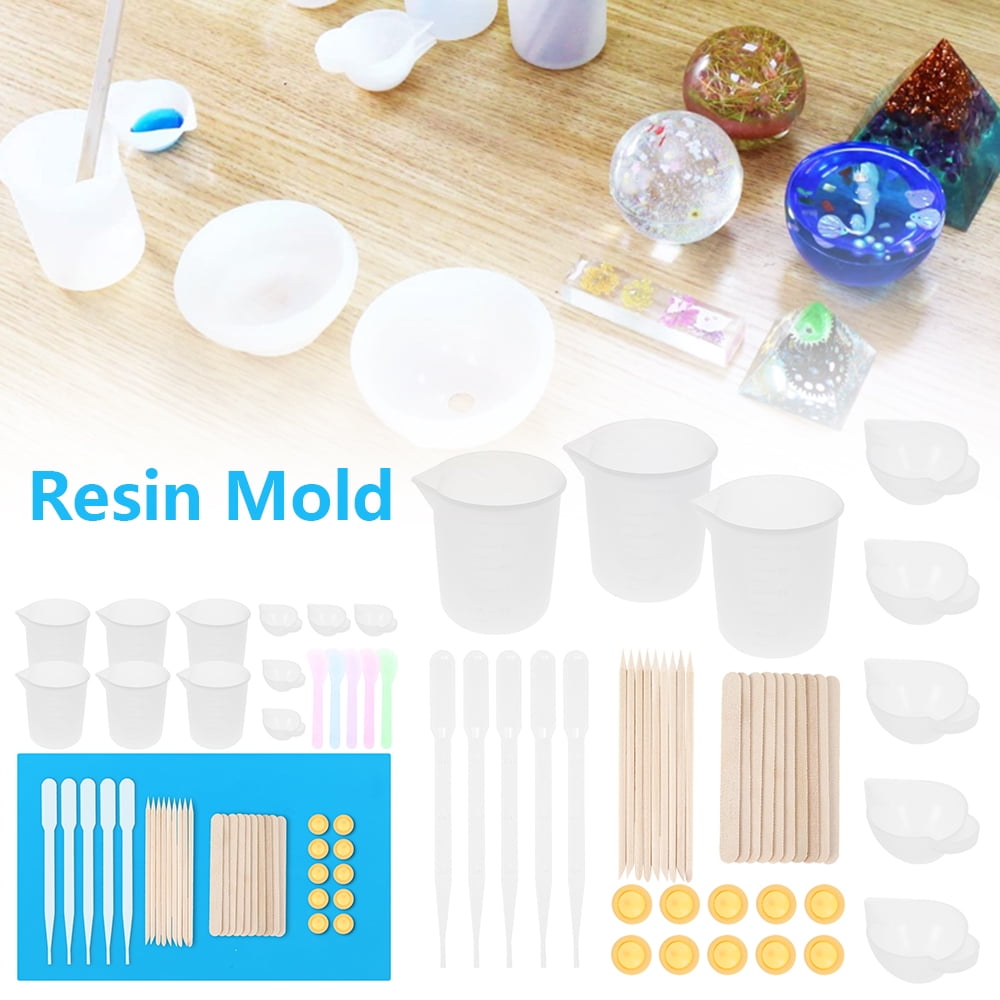 Plastic Transfer Pipettes 36PCS Resin Mixing Cups Tools Kit Graduated Plastic Silicone Measuring Cups Dispensing Cups Silicone Mat for DIY Resin Casting Finger Cots Silicone Stir Stick 