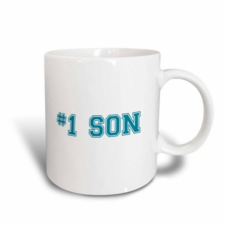 3dRose #1 Son - Number One Son for worlds greatest and best sons - child children kids offspring blue text, Ceramic Mug,