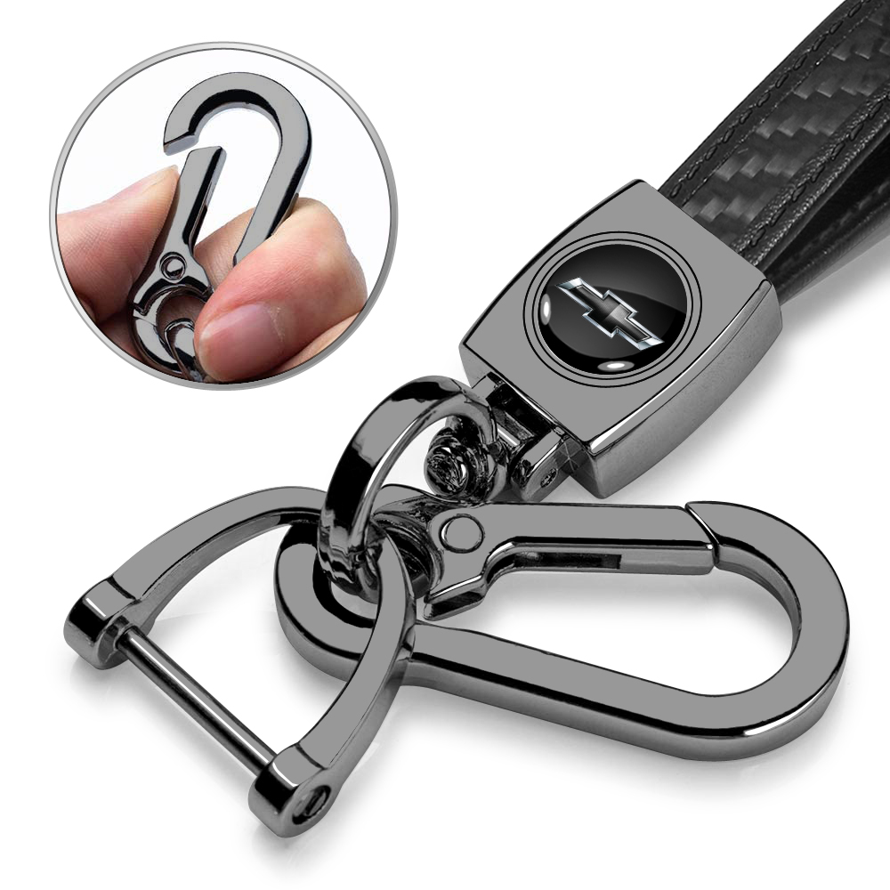 iPick Image for Chevrolet Black Logo Real Black Carbon Fiber Strap Gunmetal Black Hook Key Chain, Official Licensed
