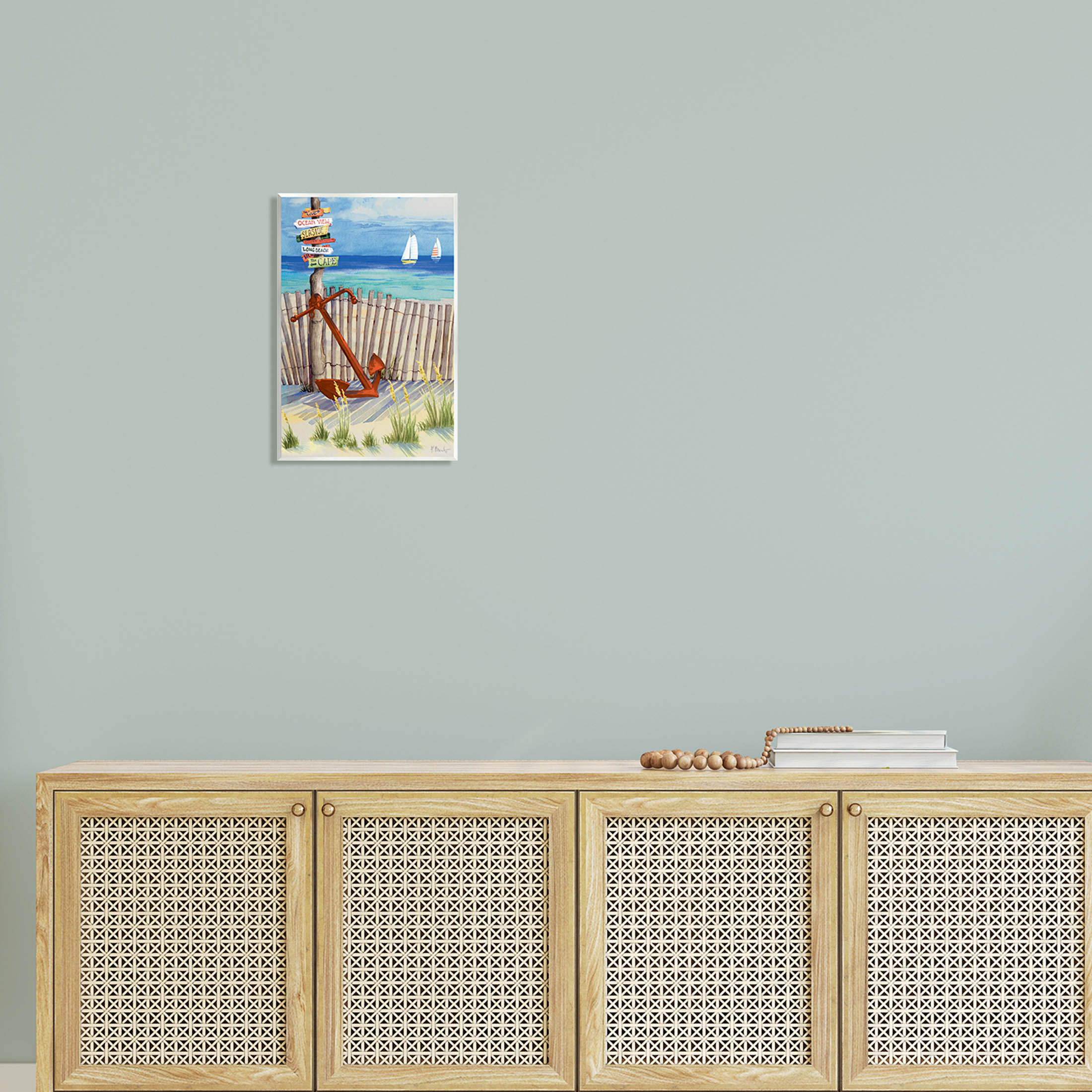 Anchor Leaning Beach Directions Sign Coastal Painting Unframed Art Print Wall Art