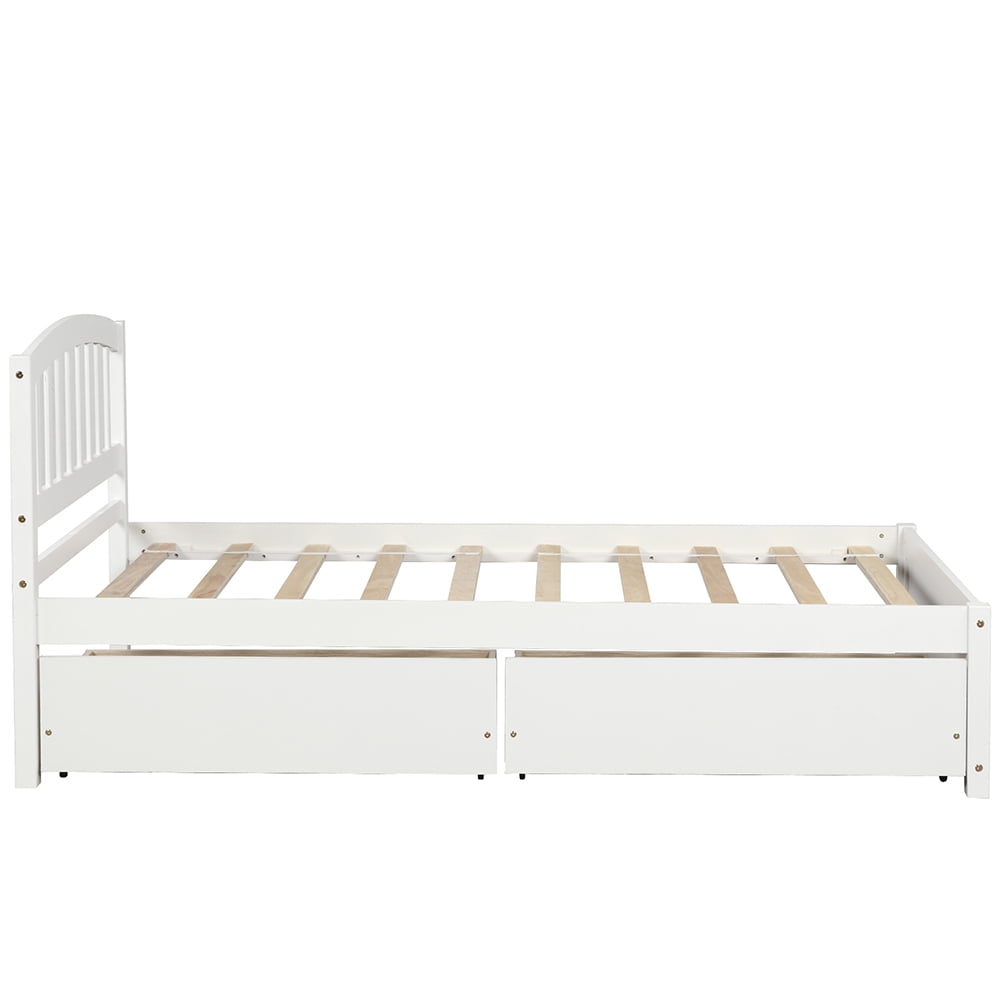 Kepooman Twin Size Modern Bedroom Solid Wood Platform Bed Frame with 2 Storage Drawers & Headboard, White Kepooman Twin Size Modern Bedroom Solid Wood Platform Bed Frame with 2 Storage Drawers & Headboard, White