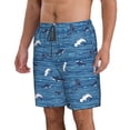 thumbnail image 2 of Pofeuu Sharks on White Blue Striped Prin Men's Swim Trunks Quick Dry Bathing Suit Swimming Board Shorts Mesh Lining Beach Swimwear-Large, 2 of 6