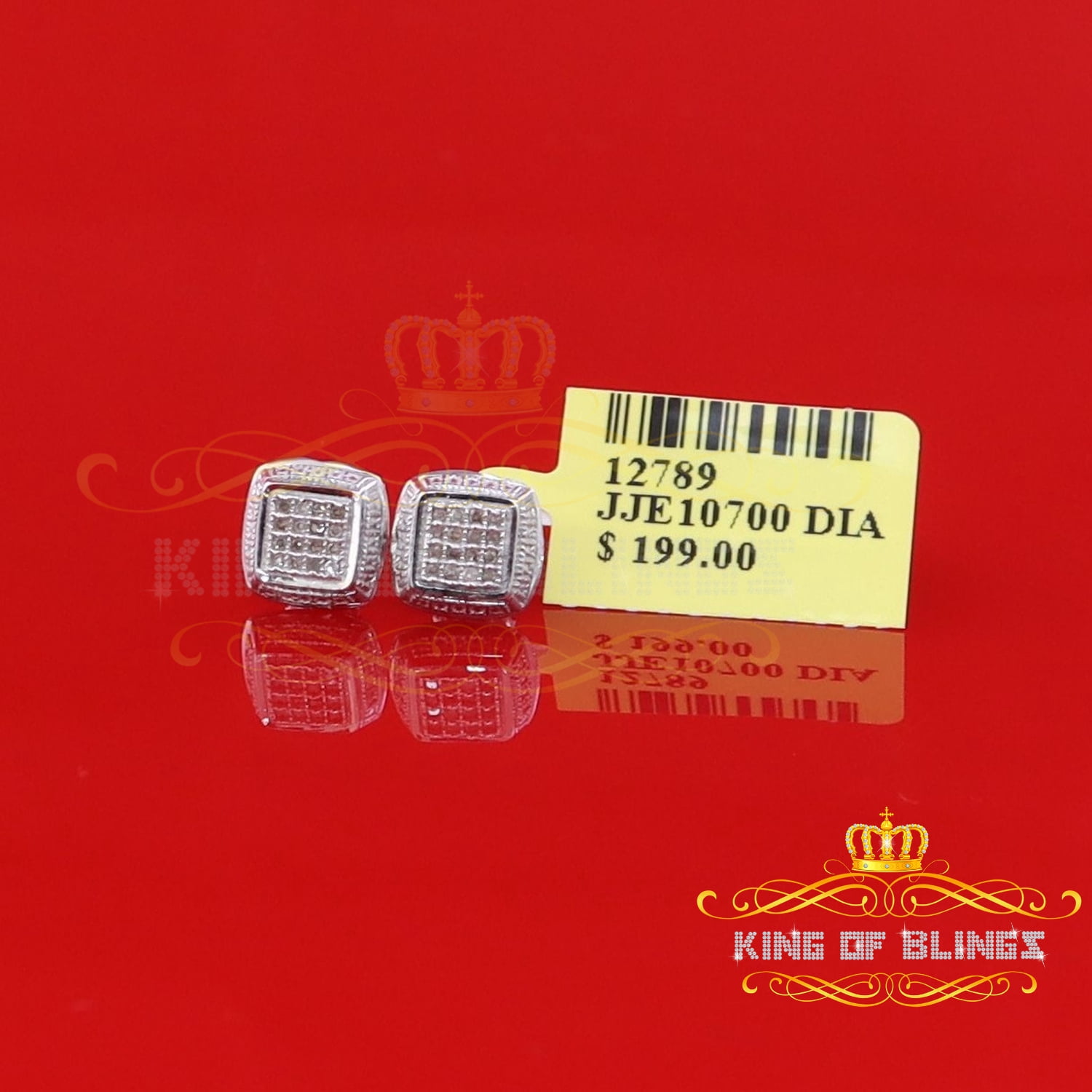 King of Bling's 0.10ct Diamond Stud Earrings For Women White 925 Sterling Silver Stud For Men