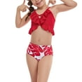 thumbnail image 4 of Zwiiyzr 2025 Toddler Girls Two Piece Swimsuit Beach Cute Ruffle Swimsuit Casual Print Double Split Swimwear Set Red, 4 of 7