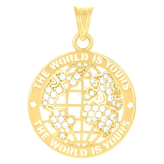 10k 10kt Yellow Gold Mens Cubic-Zirconia The World Is Yours World Map Globe Charm Pendant