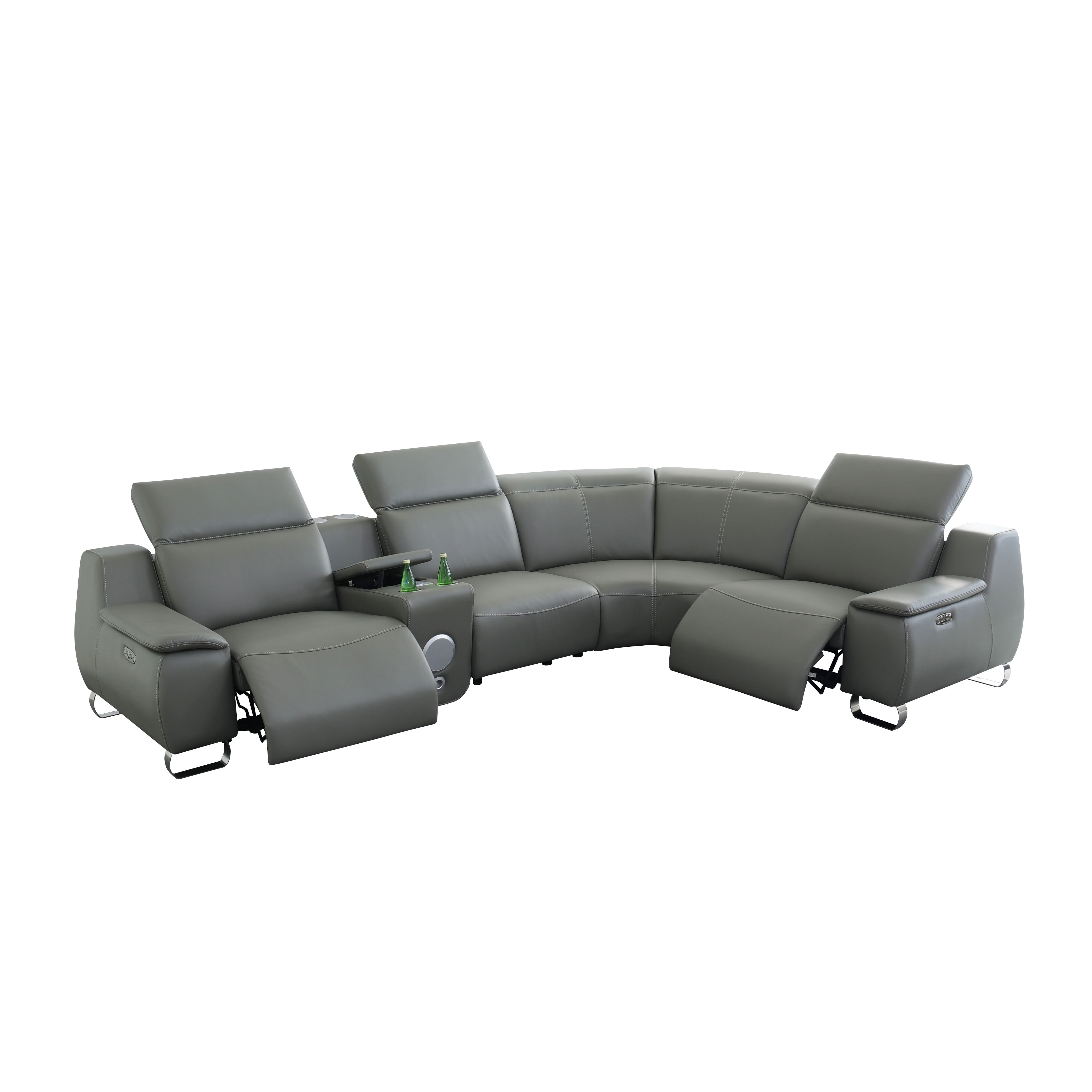 MAYEERTY Power Reclining L-Shaped Sectional Sofa, Leather Recliner Couch with Bluetooth Speaker, Wireless Charging & USB for Living Room
