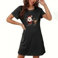 thumbnail image 1 of Sakmal Chemises de Nuit Légères pour Femmes Noël Noir Extensible Grande Taille Robe Mumu Manches Courtes Imprimé Père Noël Col Ras du Cou Chemises de Nuit P-2TG, 1 of 4
