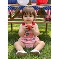 thumbnail image 5 of BemeyourBBs Newborn Baby My First 4th of July Outfit Baby Boy Girl Patriotic Independence Day Outfit Summer Bubble Romper Overalls Letter USA Flag Embroidery Sleeveless Jumpsuit Overalls, 5 of 9